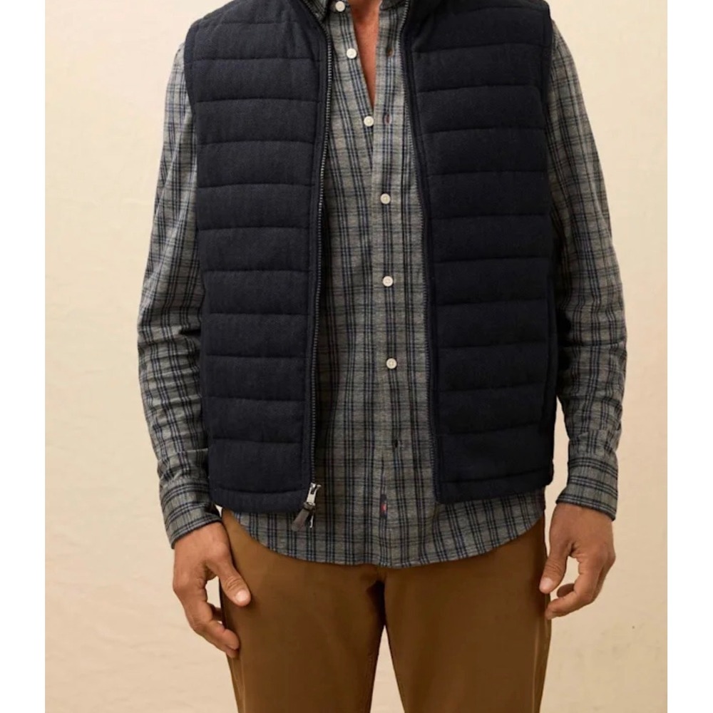 Faherty Reserve Teton Valley Quilted Vest Navy Herringbone Thermore Mens Small